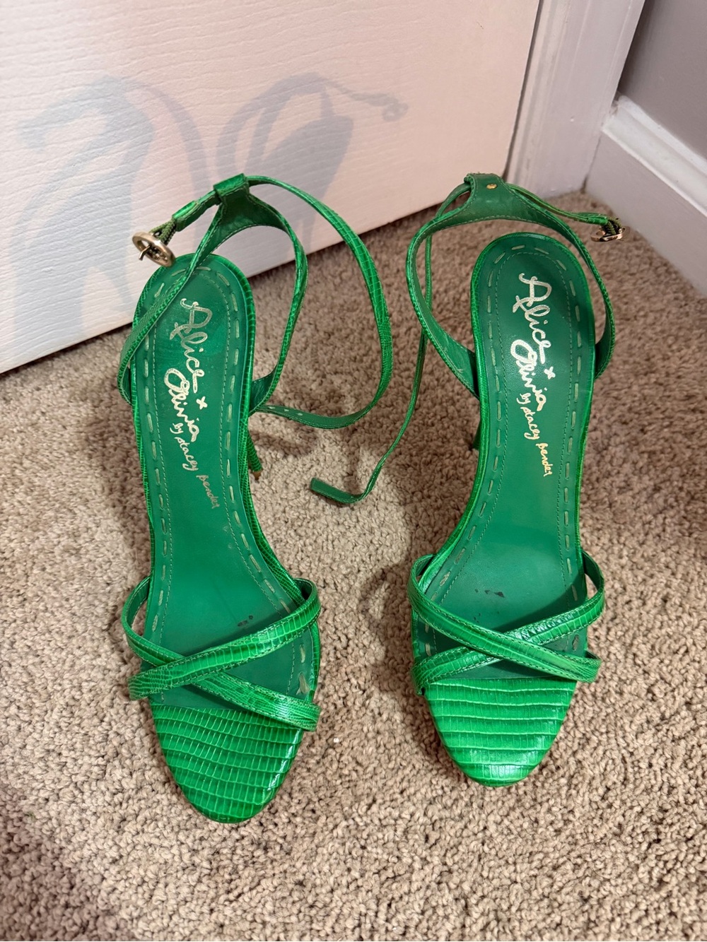 Alice + Olivia Emerald Green Strappy Ankle-Tie Heels